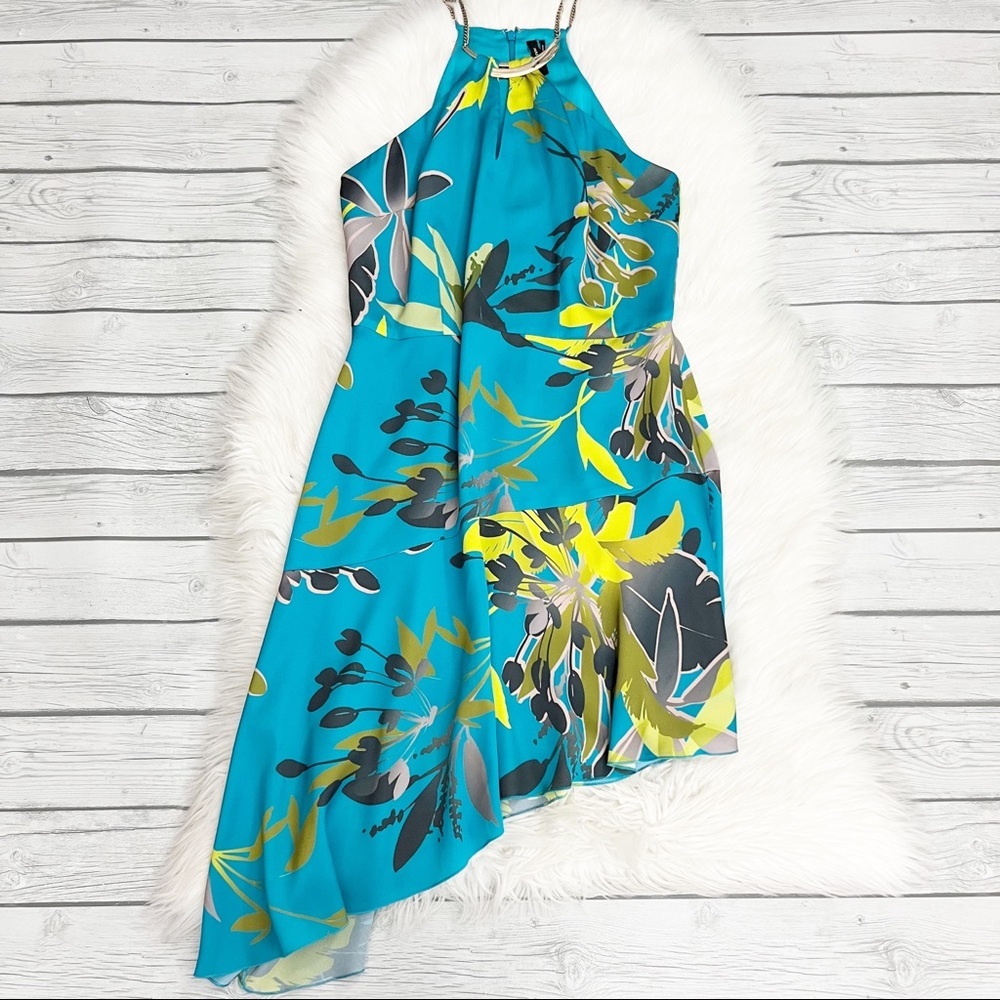 Marciano Blue Floral Asymmetrical Dress